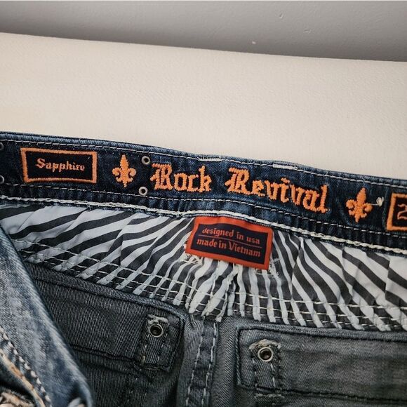 Rock Revival Sapphire Jeans 26 Easy Skinny Thick Stitch Embellished - Picture 4 of 7